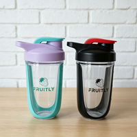 Shaker à protéines transparent personnalisé avec logo, sans BPA, 2 couches, 400 ml, pour la salle de sport et l'extérieur, avec boule mélangeuse