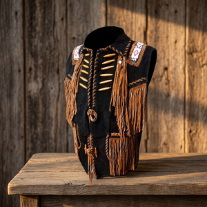 Gilet élégant en cuir suédé perlé, désossé et frangé Cowboy pour hommes - Product Image 3