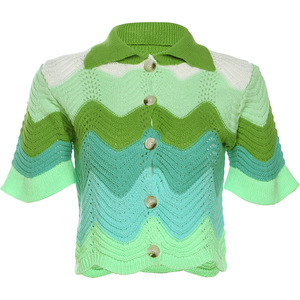 ชุดเซ็ตแฟชั่นเสื้อยืดถักกระดุมแถวเดียวกับกางเกงขาสั้นเอวสูงสไตล์ลำลอง - Product Image 4