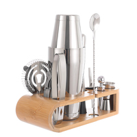 Kit de barman 10 pièces avec support en bambou, shaker Boston à fond lesté 600-800 ml, ensemble de cocktails en acier inoxydable