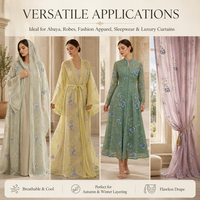 Tissu transparent brodé de qualité supérieure, 60% rayonne, 40% polyester, voile brodé floral pour abaya