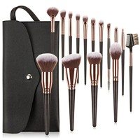 Ensemble de pinceaux de maquillage professionnels 15 pièces Poils synthétiques Manche en plastique Idéal pour les voyages Outils de maquillage pour le visage et les yeux
