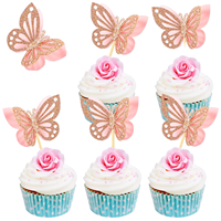 Ensemble de décorations pour cupcakes en forme de papillon découpées au laser avec paillettes or rose, rose bonbon, pour fête de naissance ou anniversaire