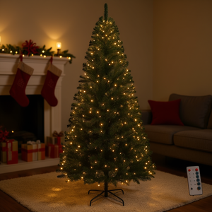 Árbol de Navidad Artificial Preiluminado de Pino de 7 Pies con 400 Luces LED Blancas Cálidas, Control Remoto, Decoración Navideña para Interiores - Product Image 2