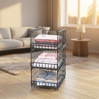 3-laags stapelbare metalen draad opbergmand keukenorganizer met wielen, grote capaciteit, gaasrek voor thuisgebruik in de voorraadkast