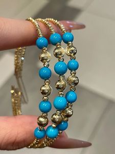 Bracelet Xinfly tendance en or 18 carats avec perles œil-de-chat et turquoise, bijou classique à breloque religieuse, cadeau idéal pour les fiançailles des enfants - Product Image 3