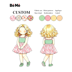 Vestito Estivo per Bambine con Stampa Mucca e Stelle Rosa e Verdi, Senza Maniche, Casual, OEM ODM - Product Image 1