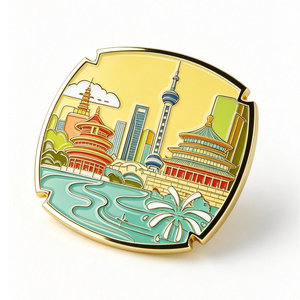 Badge en émail dur 2D personnalisé avec l'image de la silhouette de la ville, plaqué or, en métal, imprimé UV, emblème souvenir pour cadeau de voyage - Product Image 6