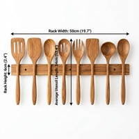 Ensemble d'ustensiles en bois d'acacia magnétique avec support mural, 8 pièces, cuillères de cuisine à suspension invisible pour cuisine minimaliste