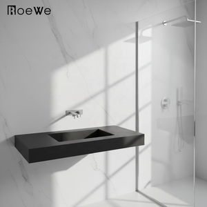 Lavabo mural en pierre composite noire, lavabo en pierre moulée pour salle de bain, plan de travail en surface solide pour lavabo à <span class=keywords><strong>main</strong></span> - Product Image 1
