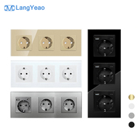 Tomacorrientes de Pared de Vidrio Templado LangYeao Tipo 228 de 3 Tomas, Estándar Europeo, Carga Tipo-C+USB, Instalación Vertical y Horizontal, 4 Colores
