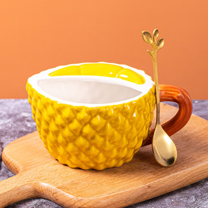 16oz Gift Box Gold Pillow Durian Modern Cartoon Fruit Cup Embossed Girl Couple Ceramic <b>Coffee</b> <b>Mugs</b> - Product Image 3