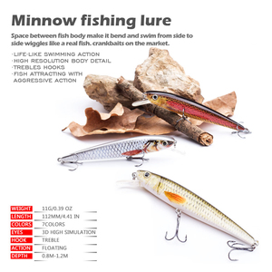 Señuelo Minnow de 11.2cm y 11g, Cebo de Superficie ABS para Pesca de Lubina y Salmón en Lago y Río con Anzuelo Triple - Product Image 4