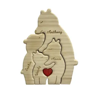 Puzzle en bois bricolage mère-enfant ours mère-enfant ensemble d'éléphant ornements en bois peuvent être personnalisés noms gravés