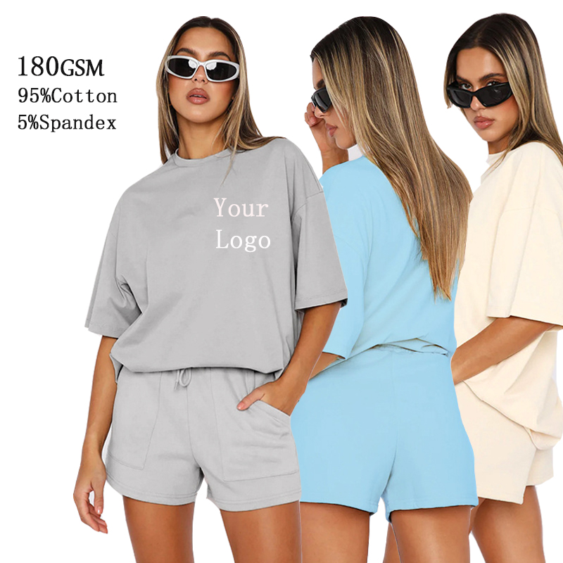 Summer Shirt And Shorts Ladies Custom Biker Outfits Clothing Women's T-Shirts Sport 2 Piece Women T Shirt Shorts Sets