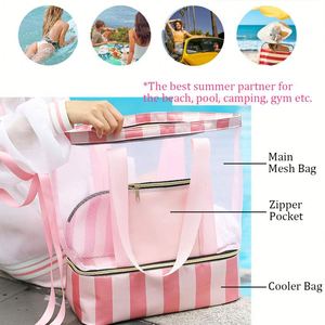 Sac de plage en maille avec compartiment séparé pour articles secs et humides, fond imperméable, grand sac de sport en tissu Oxford - Product Image 3