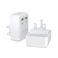 Chargeur mural GaN rapide HNT multi-prises 32W 4 ports, prise US UK EU AU, 2A+2C USB-A Type-C, adaptateur secteur pour iPhone 13 14 15 Pro
