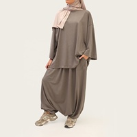 Ensemble coordonné surdimensionné en coton personnalisé, chemise et pantalon en tricot, vêtements islamiques modestes pour femmes musulmanes, vente en gros, ensemble coordonné abaya 2 pièces