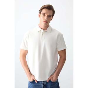 Camiseta Básica con Cuello Polo para Hombre Air Jones, Corte Holgado, Mezcla de Algodón Grueso y Suave, Color Crema, Modelo 88381 - Product Image 1
