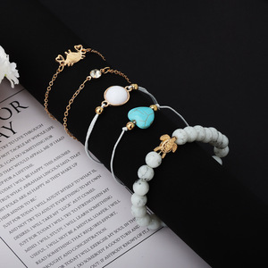 Fashion Charm Bracelets Set Women's Alloy Gold Plated Heart Turtle <b>Crab</b> Beaded Bohemia Style Gift Jewelry - Product Image 2