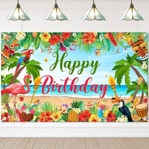 Fond de photographie personnalisable en <span class=keywords><strong>bois</strong></span> de palmier fleuri pour anniversaire hawaïen, bannière de fête de baby shower, table à gâteaux - Product Image 3