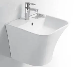 YYU nuevo modelo de China diseño Lavabo cuarto de baño de cerámica Lavabo colgado en la pared de la cuenca con jabón plato para Canadá YB002