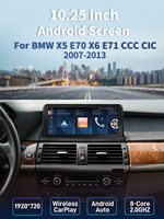 Pour BMW X5 E70/X6 E72 2007-2013, écran 10,25 pouces, navigation sans fil, Android 13, écran partagé, GPS intégré, 8 cœurs, CarPlay, lecteur multimédia pour voiture