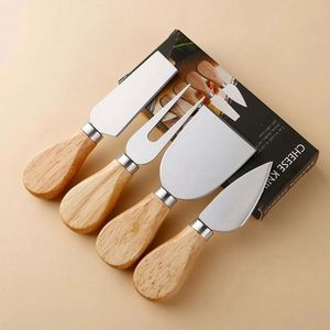 4pcs Unique Cheese Knife Tool <b>Set</b> Wood Bamboo Handle Stainless Steel Cheese Knife <b>Set</b> for Cheese Pizza - Product Image 4