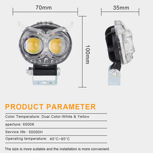 Qideguan Motorcycle <b>Spotlight</b> 70x100mm Dual Color White Yellow LED IP68 Waterproof Spot Light For Bike - Product Image 1