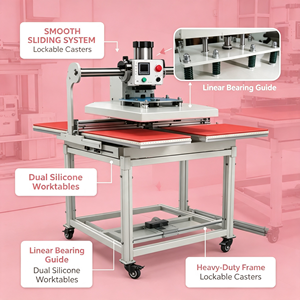 Presse à chaud pneumatique à double station coulissante avec roulement linéaire pour la sublimation et l'impression textile sur T-shirts - Product Image 1
