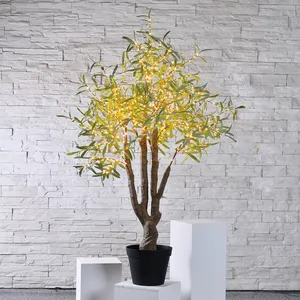 Sıcak satış noel dekorasyon ışık zeytin yapay Ficus LED ağacı 6FT 600 mikro-led çiçek ağacı açık ev için ışık