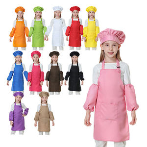 Delantal liso de poliéster personalizado para niños para cocina, ropa de pintura para hornear, sombrero y delantal de <span class=keywords><strong>Chef</strong></span> para niños de 3 a 12 años - Product Image 1