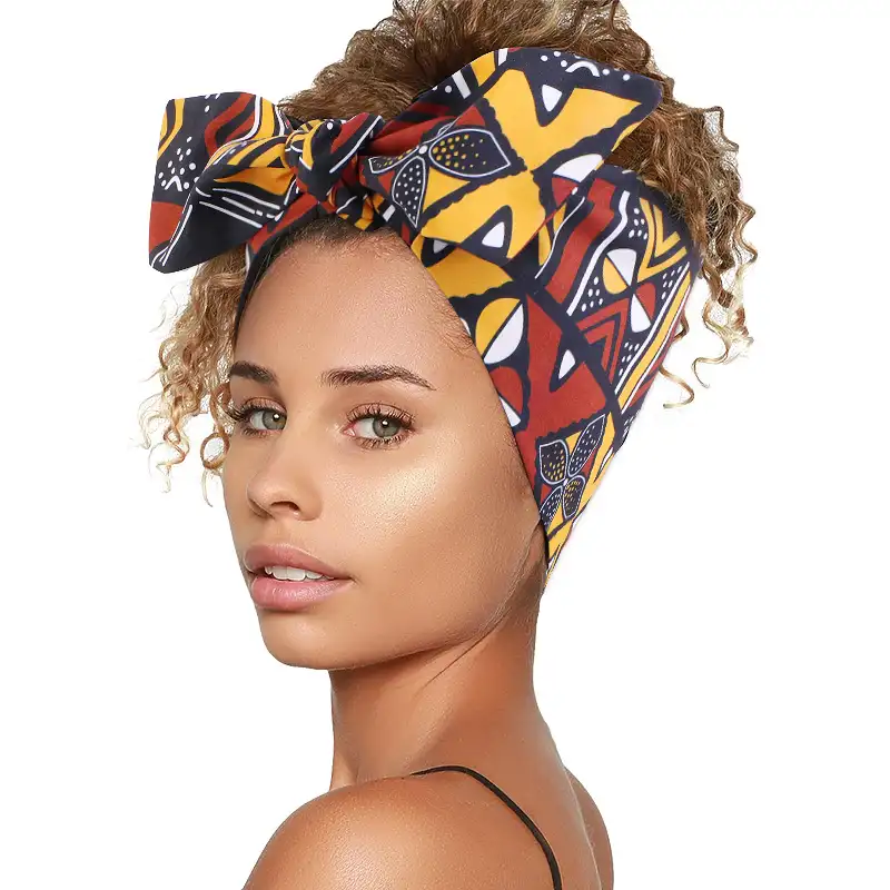2022 популярный дизайн, Африканский узор, атласная подкладка, бант, женские аксессуары для волос с принтом на заказ, повязка на голову для макияжа
