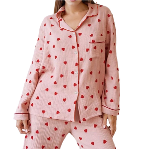 Camisón de Invierno de Manga Larga, Conjuntos de Pijamas de Algodón de Punto, Pijamas Mujer Transpirables con Cintura Elástica, Pijamas Blancos Estampados - Product Image 2