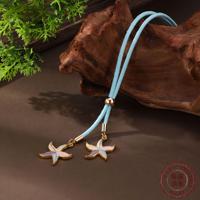 Collier pendentif étoile de mer en émail, longue chaîne en corde bleue réglable, bijoux de plage pour femmes