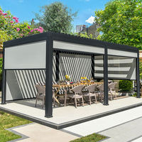 Pergola extérieure intelligente en aluminium avec porte coulissante en verre, imperméable, pour cour, pavillon, gazebo, pour le loisir sur la terrasse