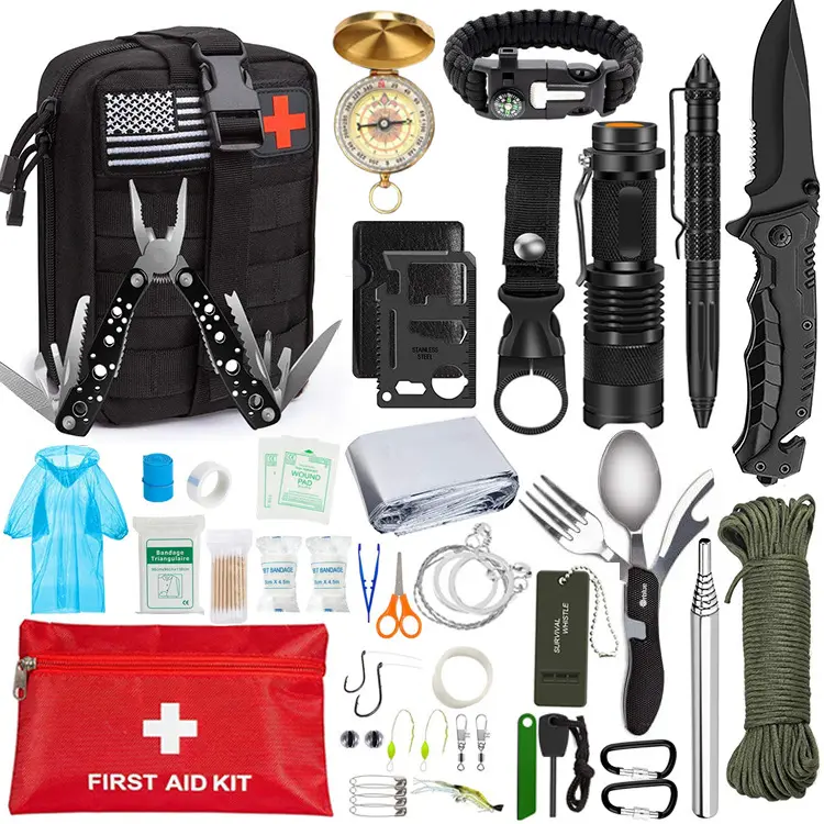 200Pcs Emergency Survival Kit and First Aid Kit Professional Survival Gear SOS Emergency Tool with Molle Pouch