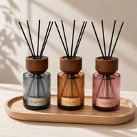 Ensemble diffuseur de parfum de luxe avec bouteille en verre ondulé, bouchon en noyer, parfum d'aromathérapie longue durée, écologique