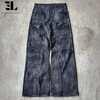 Pantalon en jean évasé LARSUR personnalisé, délavé, enduit de cire, effet usé, déchiré, coupe droite, style streetwear, bootcut pour homme