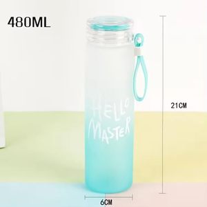 BPA Free Eco Friendly Borosilicate Frosted Glass Sport Water <b>Bottle</b> Handle 400ml Colorful Options Includes Straw Adults - Product Image 2