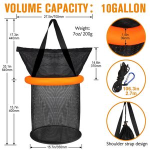 Promotion Dovesun <span class=keywords><strong>Panier</strong></span> de pêche flottant pliable en nylon enduit, filet de capture portable 5/10 Gallons pour écrevisses et poissons-nains - Product Image 4