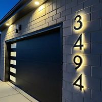 Numéro de maison personnalisé en acier inoxydable LED 3D, lettres dorées modernes rétroéclairées, panneau d'adresse métallique avec éclairage