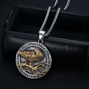 Collar con colgante de dos tonos de acero inoxidable con diseño de cuervo vikingo de estilo nórdico para hombre, joyería de regalo con diseño de animales - Product Image 3