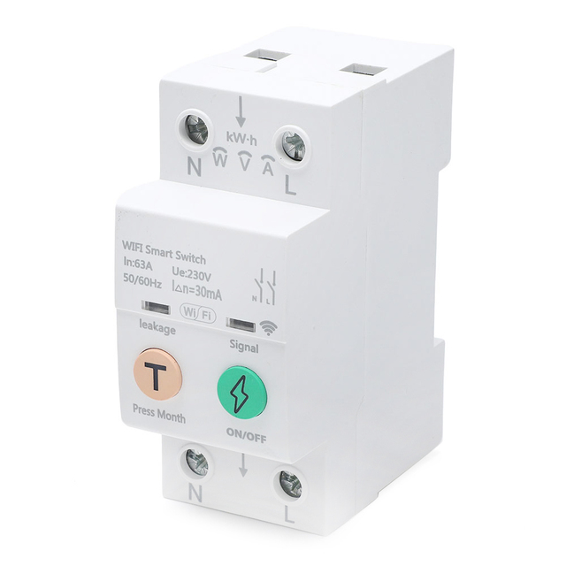 Tuya WiFi Smart Switch 63A Circuit Breaker with Voice Control Mini Mobile Remote Control Timer Plastic Air Switch Power Meter