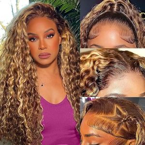 Extensiones de Cabello Humano Remy con Ondas Profundas para Peluca con Frente de Encaje, Color 4/27, Pre-Depiladas, 13x6, Transparentes, Sin Pegamento, Doble Trama - Product Image 2