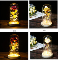 Hadiah Valentine lampu Led 24 k Foil emas kristal Galaxy mawar bunga mawar di kubah untuk Gadis ibu istri