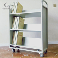 Chariot à livres en acier double face, chariot de bibliothèque, chariot à livres double face, poignées des deux côtés, Keranjang Buku, Carrito De Libros
