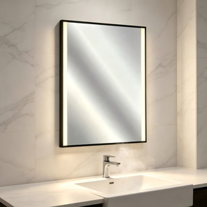 Vertical Narrow Black Aluminum Frame LED Bathroom <b>Mirror</b>, Side Warm Light Strip, Touch Control Wall Mounted <b>Smart</b> Vanity <b>Mirror</b> - Product Image 3