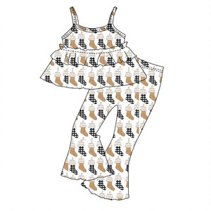 Ensembles Mode Deux Pièces <span class=keywords><strong>Fille</strong></span>, Haut Caraco et Pantalon Patte d'Éléphant en Tissu Tricoté, Combinaison pour Enfants Nouveau-né à 16 <span class=keywords><strong>Ans</strong></span> - Product Image 4