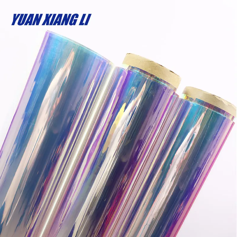 Двухцветный ПВХ материал Yuan Xiang Li завод глянцевый цвет светоотражающий декоративный фон прозрачная эластичная пленка мягкая
